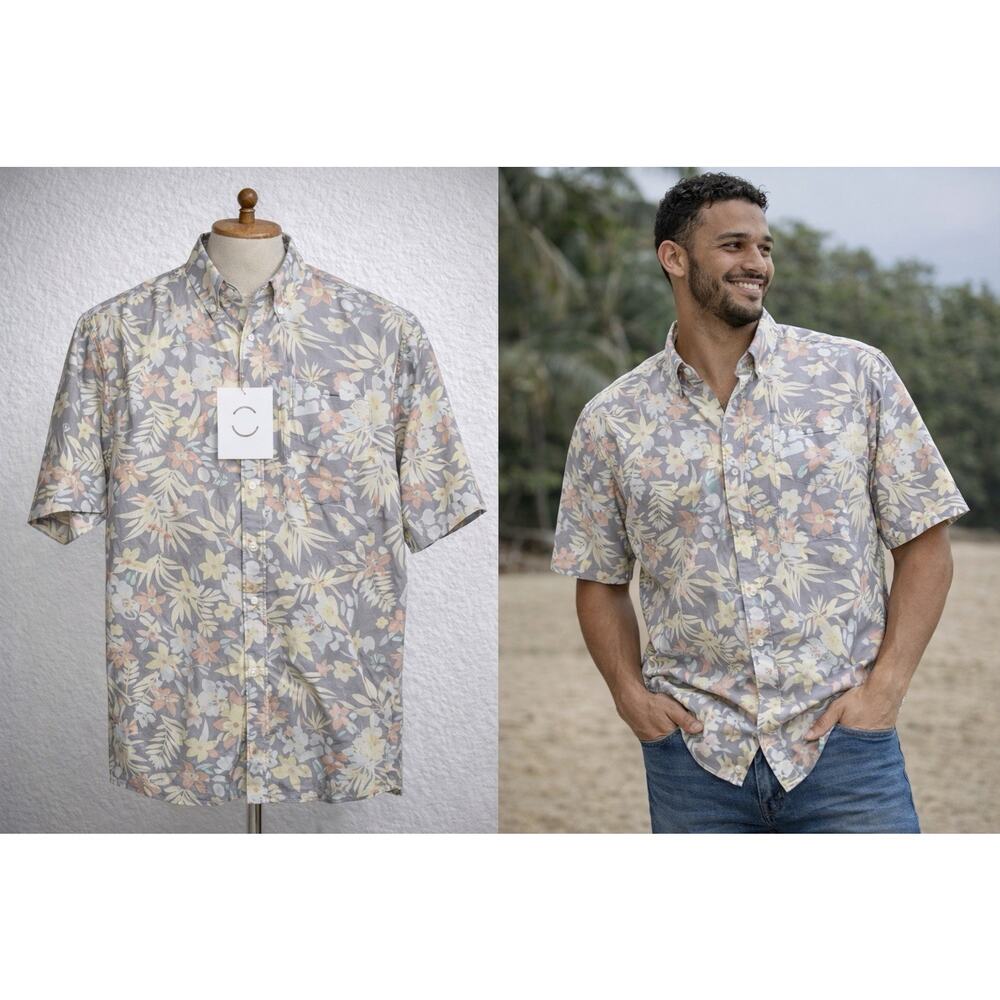 Yiume Hawaiian Shirt Men 4XL Big Tall Tropical Floral Leaf Button Up Camp NWT